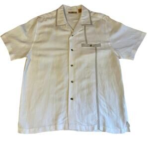 The Havanera Co. White Linen Blend Button Up Short Sleeve Resort Style Shirt Lg